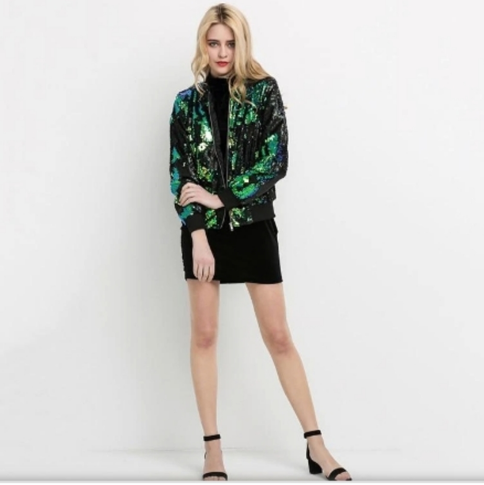 Nwt Sequins faux suede bomber holiday jacket